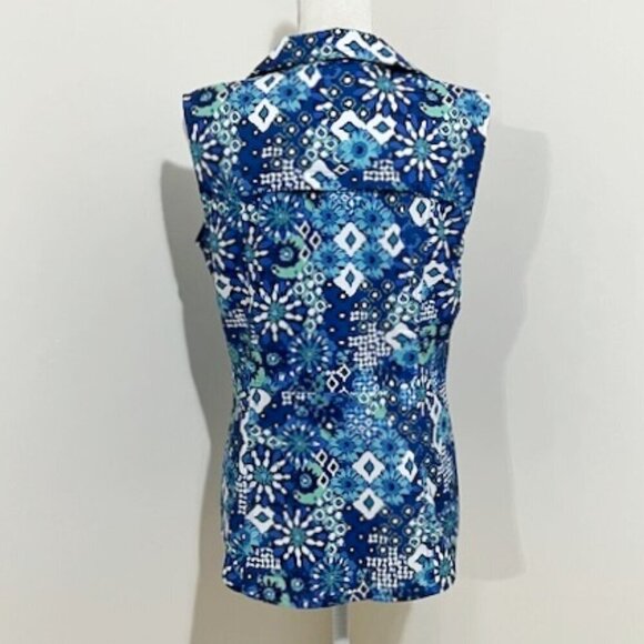 Reel Legends Mariner Blue & White Sleeveless Button Up Top Women's Size M - Picture 4 of 5
